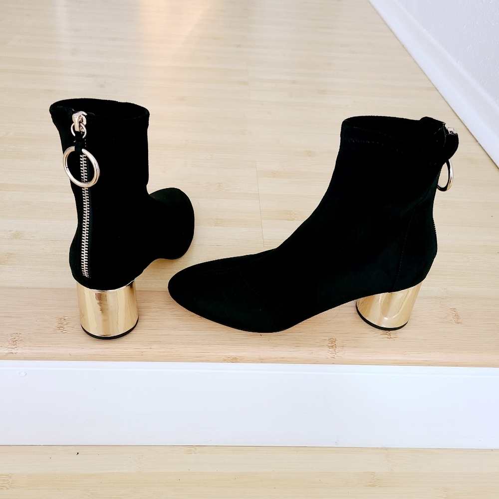 Zara velvet boots black with gold heel NWOT size 8